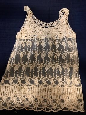 Pinky Cream Crochet Lace Tank Top